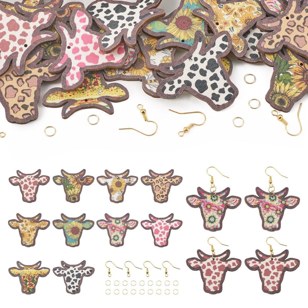2349 140Pcs/Box Cattle Wood Earring Set Western Cowgirl Vintage Pendants